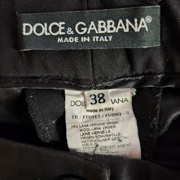 Dolce & Gabbana Pants US2-4|IT38 Black Tuxedo Wool Blend Stripe Straight Leg - Picture 2 of 8